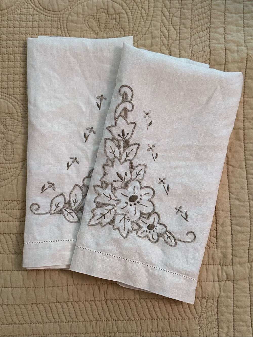 Vintage linen napkins • embroidered • set of 2